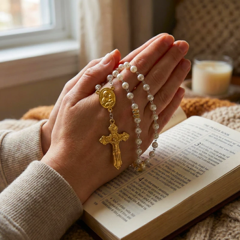 Sacred Heart Madonna & Child Pearl Rosary