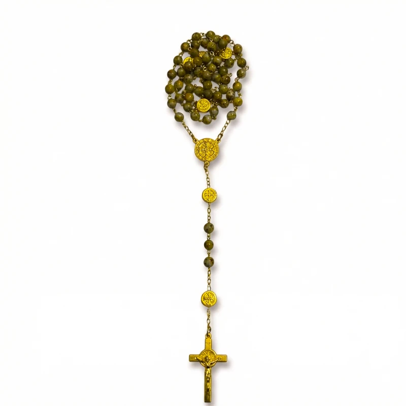 Saint Benedict Rosary with Natural Green Jasper Stone Saint Benedict Rosary with Natural Green Jasper Stone