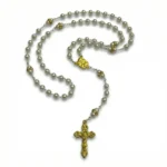 White Pearl & Gold Heirloom Style Rosary